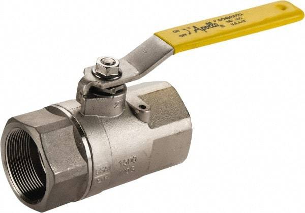 Apollo - 2" Pipe, Stainless Steel Standard Ball Valve - 2 Piece, Inline - One Way Flow, FNPT x FNPT Ends, Lever Handle, 1,500 WOG, 150 WSP - Industrial Tool & Supply