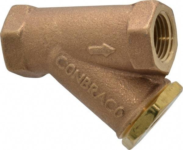 Conbraco - 1/2" Pipe, FNPT Ends, Cast Bronze Y-Strainer - 400 psi WOG Rating - Industrial Tool & Supply