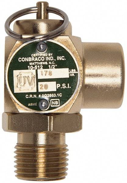 Conbraco - 1/2" Inlet, 1/2" Outlet, ASME Safety Relief Valve - 30 Max psi, Bronze, 245,000 BTUs - Industrial Tool & Supply