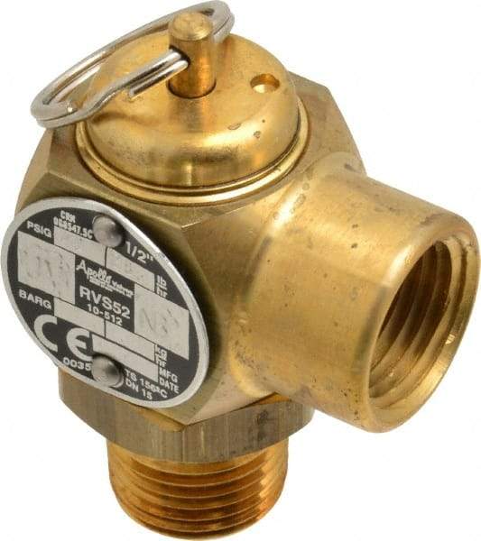 Conbraco - 1/2" Inlet, 1/2" Outlet, ASME Safety Relief Valve - 40 Max psi, Bronze, 305,000 BTUs - Industrial Tool & Supply
