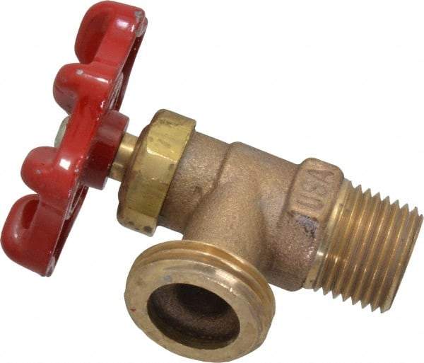 Conbraco - 1/2" Pipe, Bronze, MNPT x GHT End Connection, Boiler Drain Valve - 5/8" Long Shank, Handwheel Handle - Industrial Tool & Supply