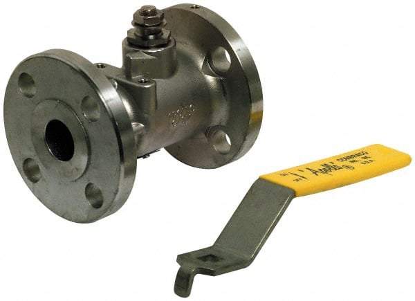 Apollo - 8" Pipe, Full Port, Carbon Steel Standard Ball Valve - Inline - One Way Flow, Flanged x Flanged Ends, Lever with Gear Operator Handle, 285 WOG, 150 WSP - Industrial Tool & Supply