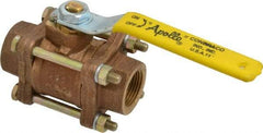 Apollo - 3/4" Pipe, Full Port, Bronze Standard Ball Valve - 3 Piece, Inline - One Way Flow, FNPT x FNPT Ends, Lever Handle, 600 WOG, 150 WSP - Industrial Tool & Supply