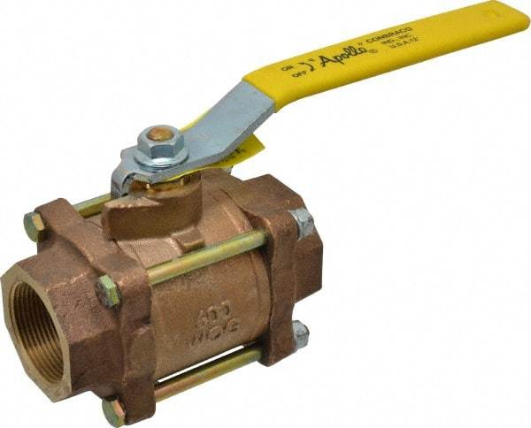 Apollo - 1-1/2" Pipe, Full Port, Bronze Standard Ball Valve - 3 Piece, Inline - One Way Flow, FNPT x FNPT Ends, Lever Handle, 600 WOG, 150 WSP - Industrial Tool & Supply