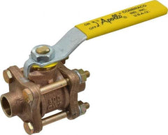 Apollo - 1/2" Pipe, Full Port, Bronze Standard Ball Valve - 3 Piece, Inline - One Way Flow, Soldered x Soldered Ends, Lever Handle, 600 WOG, 150 WSP - Industrial Tool & Supply