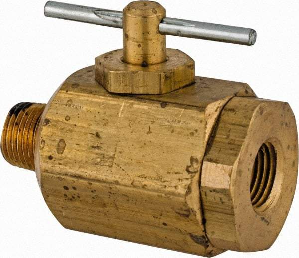 Apollo - 1/8" Pipe, MNPT x FNPT End Connections, Brass, Inline, Two Way Flow, Instrumentation Ball Valve - 400 psi WOG Rating, Tee Handle, Buna N Seal, PTFE Seat - Industrial Tool & Supply