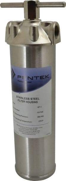 Pentair - 3/4 Inch Pipe, FNPT End Connections, 9-1/4 Inch Long Cartridge, 12-7/8 Inch Long, Cartridge Filter Housing - 1 Cartridge, 10 Max GPM Flow Rate, 250 psi Max Working Pressure, 304 Grade - Industrial Tool & Supply