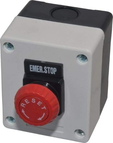 ACI - 1 Operator, Mushroom Head Control Station - Emergency Stop (Legend), Turn to Release Switch, NO/NC Contact - Industrial Tool & Supply