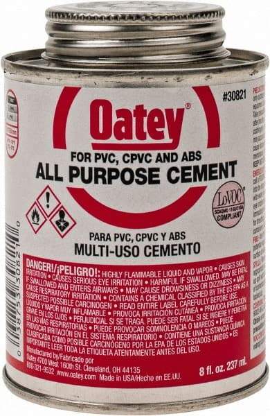 Oatey - 8 oz All-Purpose Medium Bodied Cement - Clear, Use with ABS, PVC & CPVC up to 6" Diam - Industrial Tool & Supply