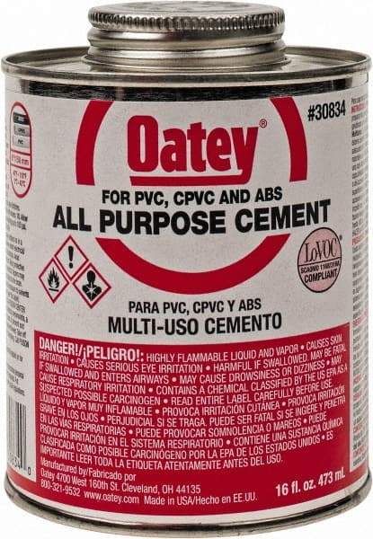 Oatey - 16 oz All-Purpose Medium Bodied Cement - Clear, Use with ABS, PVC & CPVC up to 6" Diam - Industrial Tool & Supply