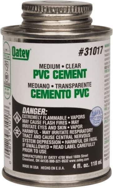 Oatey - 4 oz Medium Bodied Cement - Clear, Use with PVC up to 6" Diam - Industrial Tool & Supply