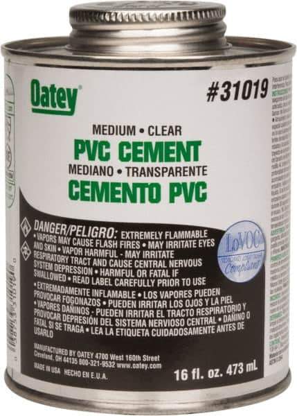 Oatey - 16 oz Medium Bodied Cement - Clear, Use with PVC up to 6" Diam - Industrial Tool & Supply