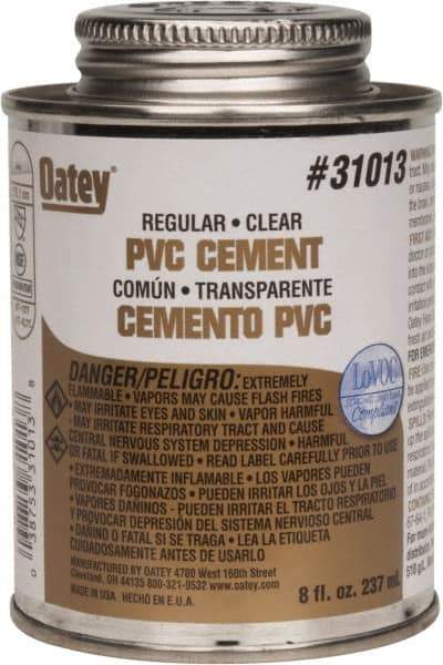 Oatey - 8 oz Regular Bodied Cement - Clear, Use with Schedule 40 PVC up to 4" Diam & Schedule 80 PVC up to 2" Diam - Industrial Tool & Supply