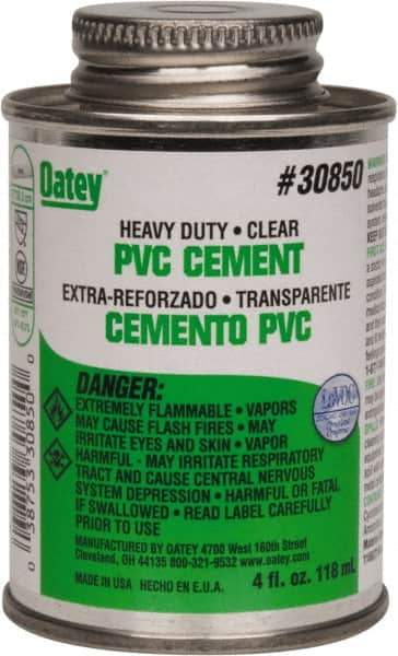 Oatey - 4 oz Heavy Duty Cement - Clear, Use with PVC up to 12" Diam - Industrial Tool & Supply