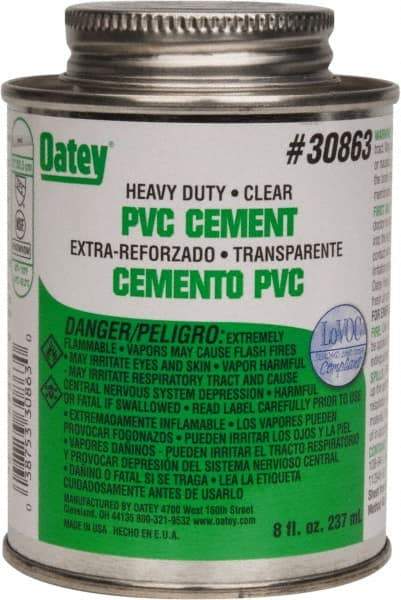 Oatey - 8 oz Heavy Duty Cement - Clear, Use with PVC up to 12" Diam - Industrial Tool & Supply