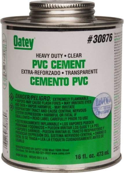 Oatey - 16 oz Heavy Duty Cement - Clear, Use with PVC up to 12" Diam - Industrial Tool & Supply