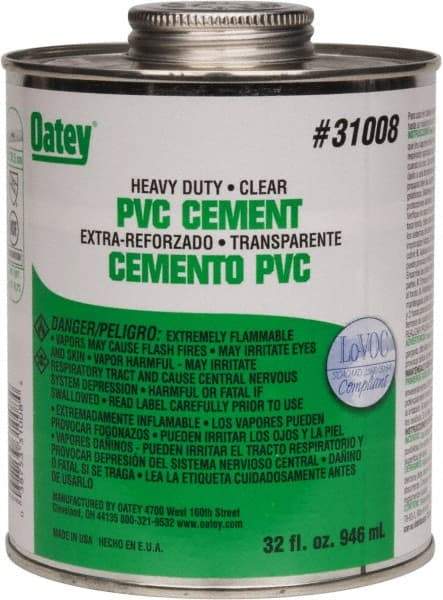 Oatey - 32 oz Heavy Duty Cement - Clear, Use with PVC up to 12" Diam - Industrial Tool & Supply