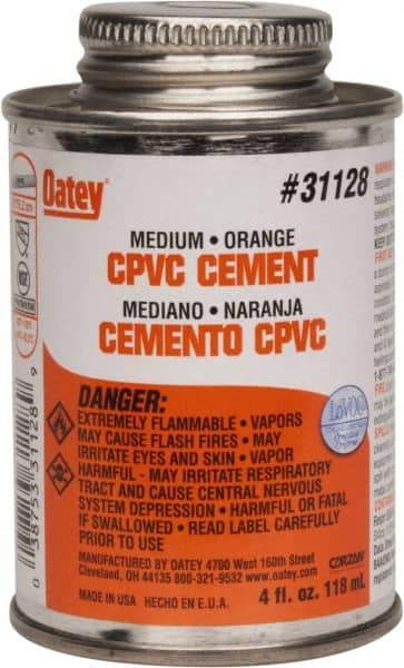 Oatey - 4 oz Medium Bodied Cement - Orange, Use with CPVC & CTS up to 6" Diam - Industrial Tool & Supply