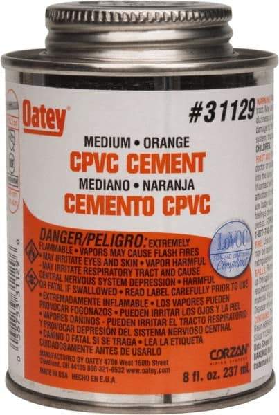 Oatey - 8 oz Medium Bodied Cement - Orange, Use with CPVC & CTS up to 6" Diam - Industrial Tool & Supply