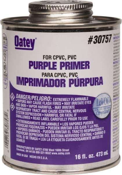 Oatey - 16 oz All Purpose Primer/Cleaner - Purple, Use with PVC & CPVC - Industrial Tool & Supply