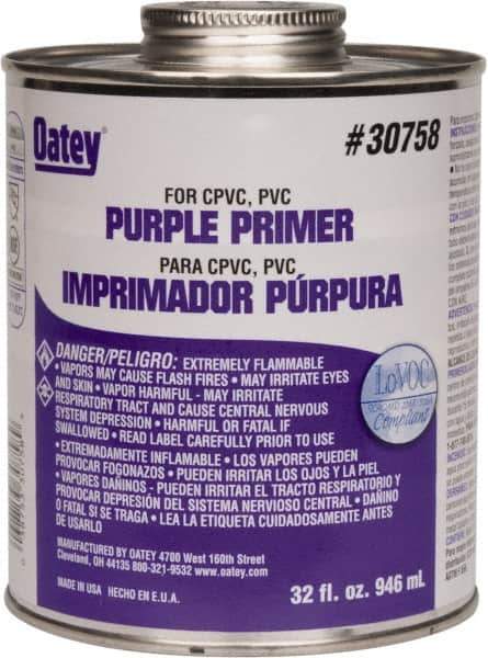 Oatey - 32 oz All Purpose Primer/Cleaner - Purple, Use with PVC & CPVC - Industrial Tool & Supply