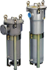 Parker - 2 Inch Pipe, FNPT End Connections, 10 Inch Long Cartridge, 43.06 Inch Long, Cartridge Filter Housing with Pressure Relief - 12 Cartridges, 60 Max GPM Flow Rate, 150 psi Max Working Pressure, 316L Grade - Industrial Tool & Supply