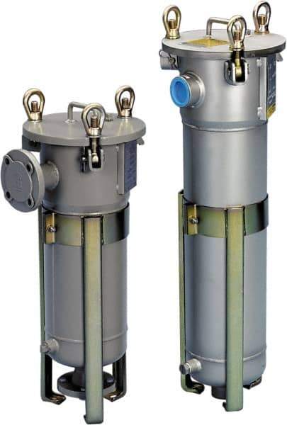 Parker - 2 Inch Pipe, FNPT End Connections, 10 Inch Long Cartridge, 53.13 Inch Long, Cartridge Filter Housing with Pressure Relief - 18 Cartridges, 90 Max GPM Flow Rate, 150 psi Max Working Pressure, 304L Grade - Industrial Tool & Supply