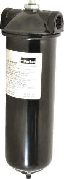 Parker - 3/4 Inch Pipe, FNPT End Connections, 10 Inch Long Cartridge, 12-7/8 Inch Long, Cartridge Filter Housing with Pressure Relief - 1 Cartridge, 5 Max GPM Flow Rate, 150 psi Max Working Pressure - Industrial Tool & Supply