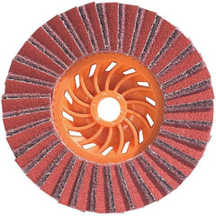 WALTER Surface Technologies - 5" Disc Diam, 5/8-11 Center Hole, Type 28 Ceramic Flap Disc - 12,200 Max RPM, Plastic Backing, Arbor Attaching System, Coated & Non-Woven Combo - Industrial Tool & Supply