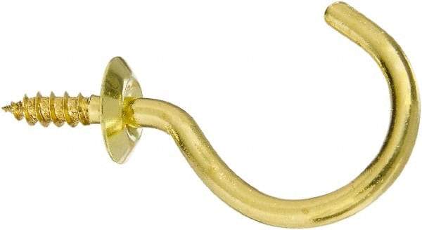 National Mfg. - 15 Lb Capacity, 1.51" Projection, Solid Brass All Purpose Hook - 0.44" Thread Length, 1-1/2" OAL, 0.15" Wire Diam - Industrial Tool & Supply
