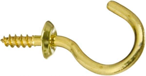 National Mfg. - 10 Lb Capacity, 1.01" Projection, Solid Brass All Purpose Hook - 0.39" Thread Length, 1" OAL, 0.12" Wire Diam - Industrial Tool & Supply