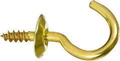 National Mfg. - 5 Lb Capacity, 0.63" Projection, Solid Brass All Purpose Hook - 1/4" Thread Length, 0.63" OAL, 0.08" Wire Diam - Industrial Tool & Supply