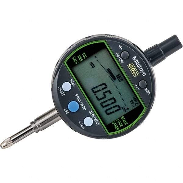 Mitutoyo - 0 to 1/2" Range, 0.00005, 0.0001 & 0.0005" Graduation, Electronic Drop Inidicator - Lug Back, 0.0001" Accuracy, LCD Display, Inch & Metric - Industrial Tool & Supply