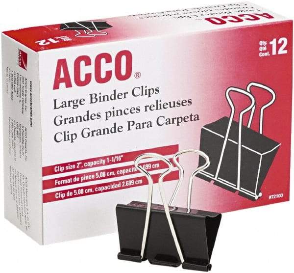ACCO - 2" Wide Binder Clip - Black/Silver - Industrial Tool & Supply
