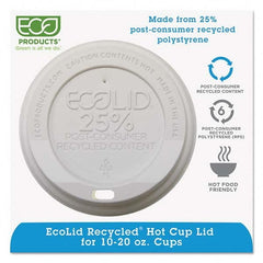 ECO PRODUCTS - EcoLid 25% Recy Content Hot Cup Lid, White, F/10-20 oz, 100/PK, 10 PK/CT - Industrial Tool & Supply