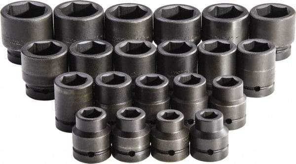 Proto - 21 Piece 1" Drive Standard Impact Socket Set - 6 Points, 3/4 to 2", Inch Measurement Standard - Industrial Tool & Supply