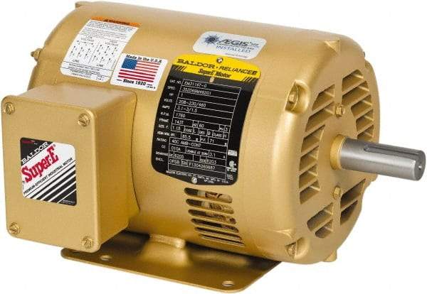 Baldor - 7-1/2 hp, ODP Enclosure, No Thermal Protection, 1,800 RPM, 208-230/460 Volt, 60 Hz, Three Phase Motor - Size 213T Frame, Foot Mount, 1 Speed, Ball Bearings, 9.7 Full Load Amps, F Class Insulation, Reversible - Industrial Tool & Supply