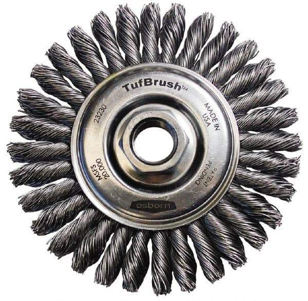 Osborn - 4-1/8" OD, 5/8-11 Arbor Hole, Stringer Bead Steel Wheel Brush - 3/16" Face Width, 7/8" Trim Length, 0.02" Filament Diam, 20,000 RPM - Industrial Tool & Supply