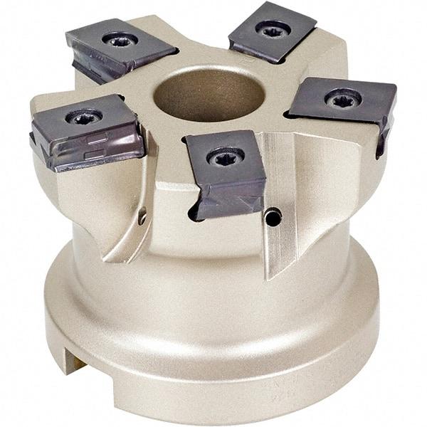 Iscar - 6 Inserts, 3" Cut Diam, 1" Arbor Diam, 0.118" Max Depth of Cut, Indexable Square-Shoulder Face Mill - 0/90° Lead Angle, 2" High, HTP LNHT 1606 Insert Compatibility, Through Coolant, Series TangPlunge - Industrial Tool & Supply