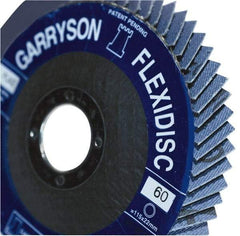 Garryson - 80 Grit, 4-1/2" Disc Diam, 7/8" Center Hole, Zirconia Alumina Flap Disc - 13,300 Max RPM, Fiberglass Backing, Arbor Attaching System, Coated - Industrial Tool & Supply