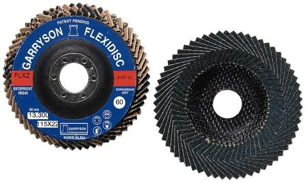 Garryson - 120 Grit, 7" Disc Diam, 7/8" Center Hole, Zirconia Alumina Flap Disc - 8,600 Max RPM, Fiberglass Backing, Arbor Attaching System, Coated - Industrial Tool & Supply