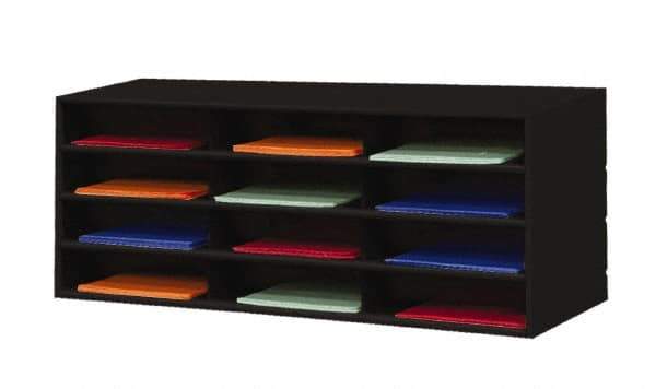 Durham - 38" Wide x 18" High x 16" Deep Steel Literature Holder - 12 Compartments, Black, 11" Wide x 3" High x 11-5/8" Deep Compartment - Industrial Tool & Supply