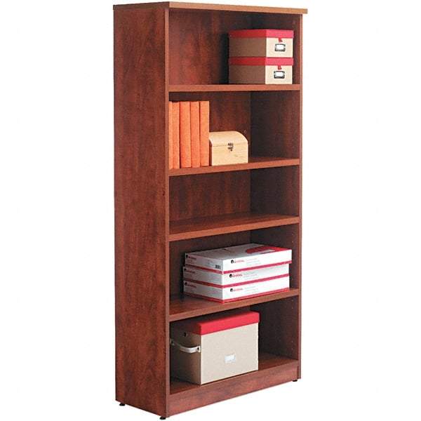 ALERA - 5 Shelf, 65" High x 31-3/4" Wide Bookcase - 14" Deep, Woodgrain Laminate, Medium Cherry - Industrial Tool & Supply