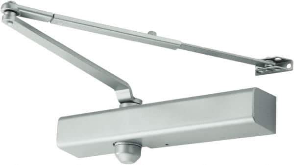 Falcon - 13-1/4" Closer Body Length, Medium Duty Multi-Sized Door Closer Manual Damper - Aluminum Finish, Non-Handed - Industrial Tool & Supply