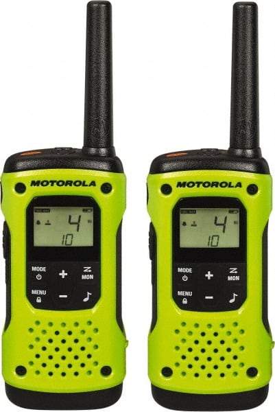 Motorola - 16 Mile Range, 22 Channel, 0.5 & 1.5 Watt, Series Talkabout, Recreational Two Way Radio - FRS/GMRS Band, 462.55 to 467.7125 Hz, AA & NiMH Battery, 9 NiMH & 23 AA hr Life, 9.65" High x 9.45" Wide x 2.44" Deep, Scanning, Low Battery Alerts - Industrial Tool & Supply