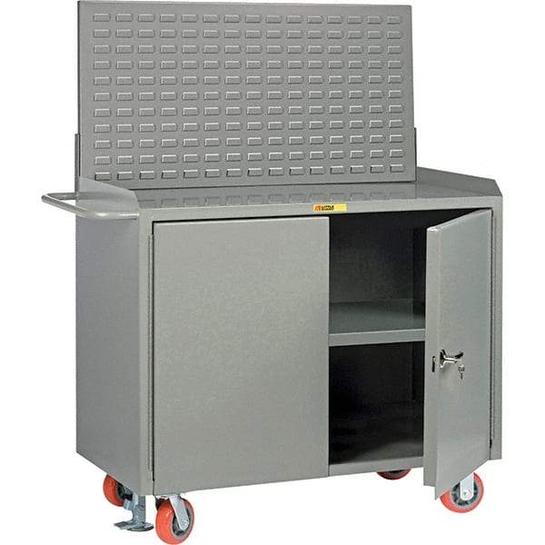 Little Giant - 3,600 Lb Capacity, 3 Shelf, 2 Door Mobile Bench Cabinet with Louvered Panel - 41" Wide x 24" Deep x 43" High, Steel, Gray - Industrial Tool & Supply