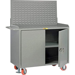 Little Giant - 3,600 Lb Capacity, 3 Shelf, 2 Door Mobile Bench Cabinet with Louvered Panel - 41" Wide x 24" Deep x 43" High, Steel, Gray - Industrial Tool & Supply