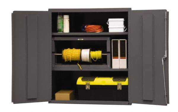 Durham - 2 Shelf Locking Storage Cabinet - Steel, 48" Wide x 24" Deep x 80" High, Gray - Industrial Tool & Supply