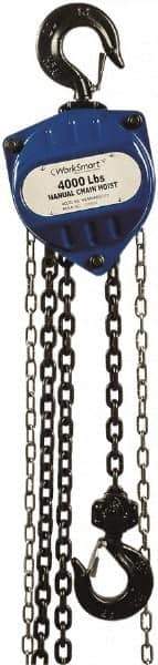 Value Collection - 4,000 Lb Lifting Capacity, 20' Lift Height, Hand Hoist - Made from Chain, 68' Overhaul to Lift 1', 90 Lb Avg Pull to Lift Rated Load, 1 Chain - Industrial Tool & Supply
