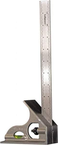 LaGesse Products - 2 Piece, 12" Combination Square Set - 1/16, 1/32, 1/64 & 1/8" (Inch) Graduation, Stainless Steel Blade, Aluminum Square Head - Industrial Tool & Supply